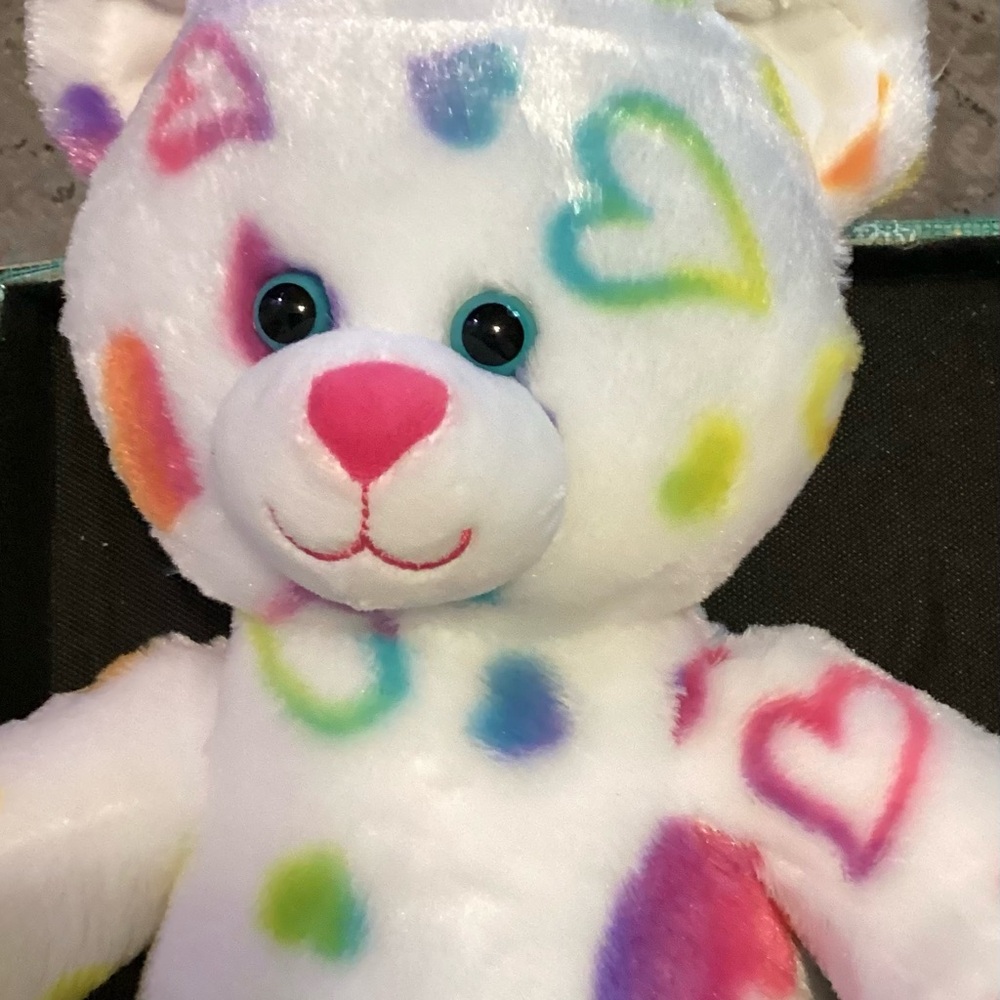 Build-A-Bear Open Multicolor Hearts Bear  Plush Valentines
